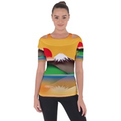 Mount Fuji Japan Lake Sun Sunset Shoulder Cut Out Short Sleeve Top by Simbadda