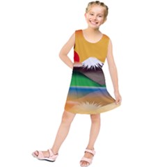 Mount Fuji Japan Lake Sun Sunset Kids  Tunic Dress by Simbadda