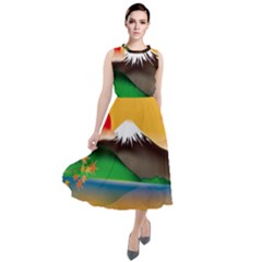 Mount Fuji Japan Lake Sun Sunset Round Neck Boho Dress