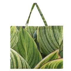 Leaves Striped Pattern Texture Zipper Large Tote Bag by Simbadda