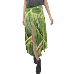 Leaves Striped Pattern Texture Velour Split Maxi Skirt