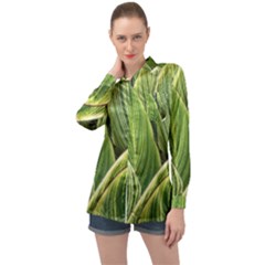 Leaves Striped Pattern Texture Long Sleeve Satin Shirt