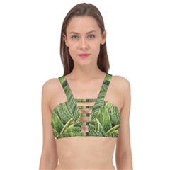 Leaves Striped Pattern Texture Cage Up Bikini Top by Simbadda