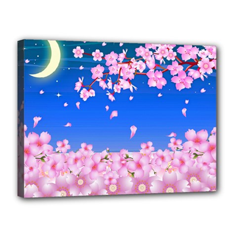 Sakura Cherry Blossom Night Moon Canvas 16  X 12  (stretched) by Simbadda