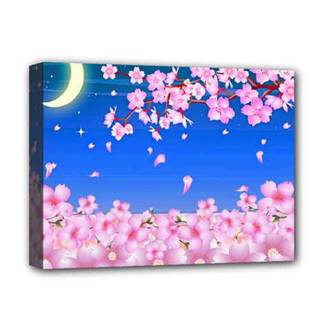 Sakura Cherry Blossom Night Moon Deluxe Canvas 16  X 12  (stretched)  by Simbadda