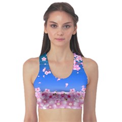 Sakura Cherry Blossom Night Moon Sports Bra by Simbadda