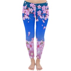 Sakura Cherry Blossom Night Moon Classic Winter Leggings by Simbadda