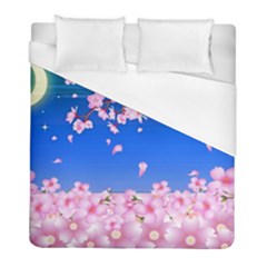 Sakura Cherry Blossom Night Moon Duvet Cover (full/ Double Size) by Simbadda