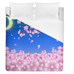 Sakura Cherry Blossom Night Moon Duvet Cover (queen Size) by Simbadda