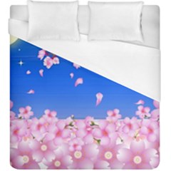 Sakura Cherry Blossom Night Moon Duvet Cover (king Size) by Simbadda