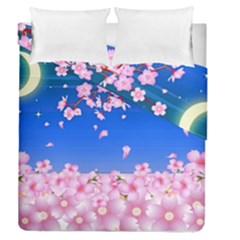 Sakura Cherry Blossom Night Moon Duvet Cover Double Side (queen Size) by Simbadda