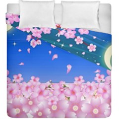 Sakura Cherry Blossom Night Moon Duvet Cover Double Side (king Size) by Simbadda