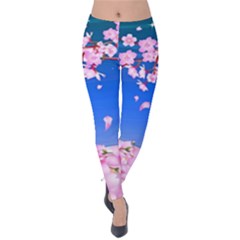 Sakura Cherry Blossom Night Moon Velvet Leggings by Simbadda