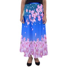 Sakura Cherry Blossom Night Moon Flared Maxi Skirt by Simbadda