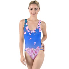 Sakura Cherry Blossom Night Moon High Leg Strappy Swimsuit by Simbadda