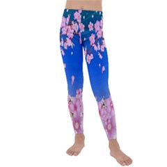 Sakura Cherry Blossom Night Moon Kids  Lightweight Velour Leggings by Simbadda