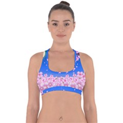 Sakura Cherry Blossom Night Moon Cross Back Hipster Bikini Top  by Simbadda