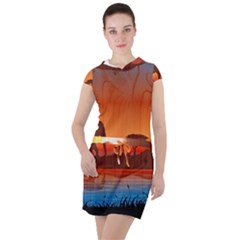 African Background Drawstring Hooded Dress by Simbadda