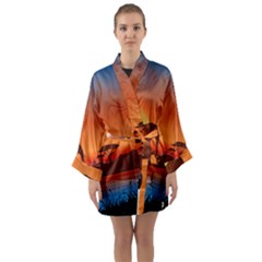 African Background Long Sleeve Satin Kimono by Simbadda