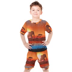 African Background Kids  Tee And Shorts Set by Simbadda