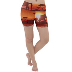 African Background Lightweight Velour Yoga Shorts by Simbadda