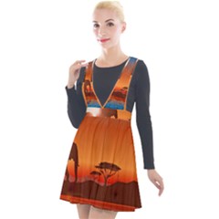 African Background Plunge Pinafore Velour Dress by Simbadda