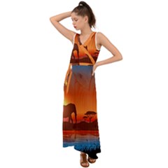 African Background V-neck Chiffon Maxi Dress