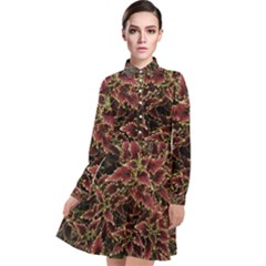 Plant Colorful Red Garden Leaves Long Sleeve Chiffon Shirt Dress by Simbadda