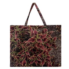 Plant Colorful Red Garden Leaves Zipper Large Tote Bag by Simbadda