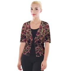 Plant Colorful Red Garden Leaves Cropped Button Cardigan by Simbadda