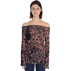 Plant Colorful Red Garden Leaves Off Shoulder Long Sleeve Top by Simbadda