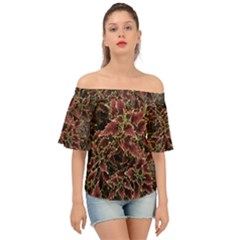 Plant Colorful Red Garden Leaves Off Shoulder Short Sleeve Top by Simbadda