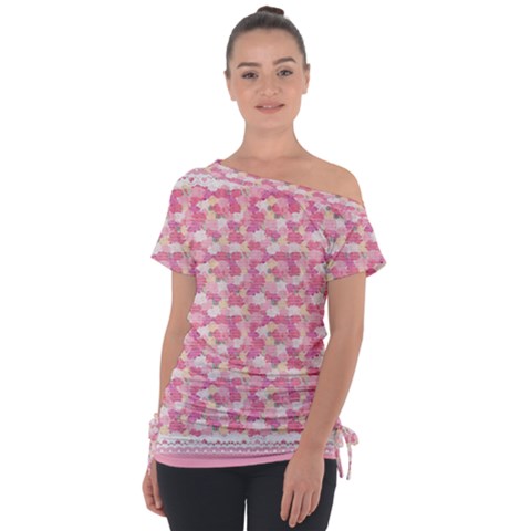 Peony Pattern Pink Scrapbookin Tie-up Tee by Simbadda