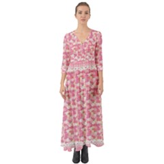 Peony Pattern Pink Scrapbookin Button Up Boho Maxi Dress by Simbadda