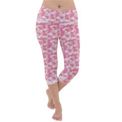 Peony Pattern Pink Scrapbookin Lightweight Velour Capri Yoga Leggings