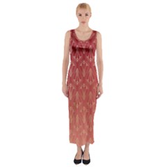 Red Gold Art Deco Art Deco Background Fitted Maxi Dress by Simbadda