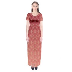 Red Gold Art Deco Art Deco Background Short Sleeve Maxi Dress by Simbadda