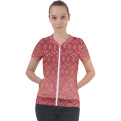 Red Gold Art Deco Art Deco Background Short Sleeve Zip Up Jacket by Simbadda