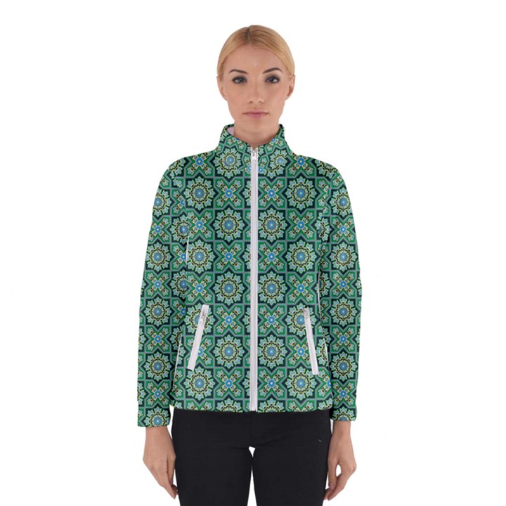 Green Abstract Geometry Pattern Winter Jacket