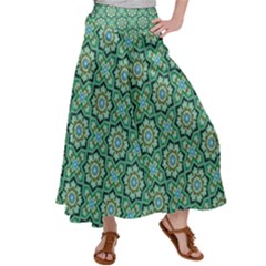 Green Abstract Geometry Pattern Satin Palazzo Pants by Simbadda