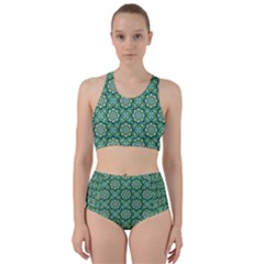 Green Abstract Geometry Pattern Racer Back Bikini Set by Simbadda