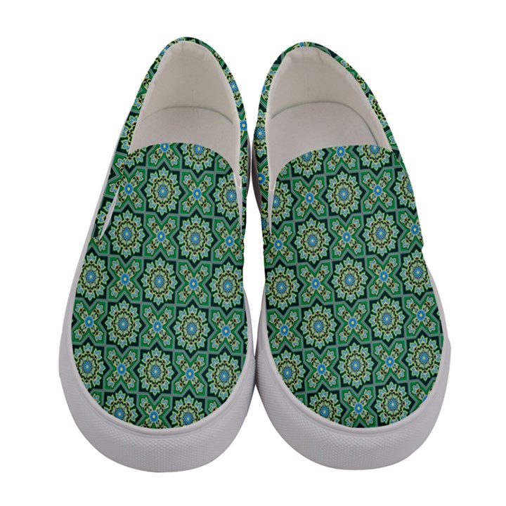 Green Abstract Geometry Pattern Women s Canvas Slip Ons