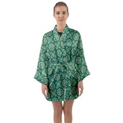 Green Abstract Geometry Pattern Long Sleeve Satin Kimono by Simbadda