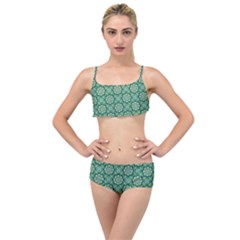 Green Abstract Geometry Pattern Layered Top Bikini Set by Simbadda