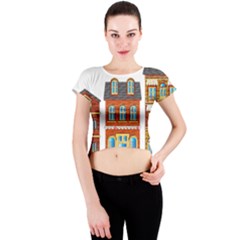 City Buildings Brick Architecture Crew Neck Crop Top by Simbadda