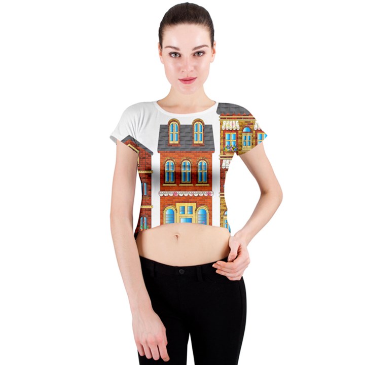 City Buildings Brick Architecture Crew Neck Crop Top