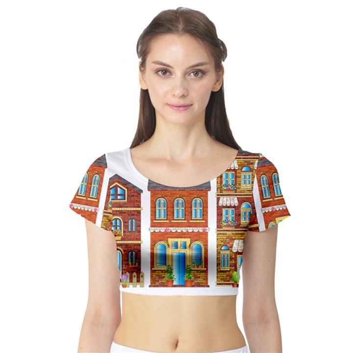 City Buildings Brick Architecture Short Sleeve Crop Top