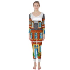 City Buildings Brick Architecture Long Sleeve Catsuit by Simbadda