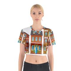 City Buildings Brick Architecture Cotton Crop Top by Simbadda