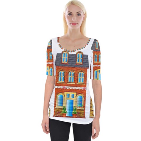 City Buildings Brick Architecture Wide Neckline Tee by Simbadda